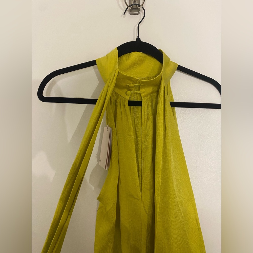 Wiggy Kit NWT The Aster Dress Chartreuse Hammered Silk Maxi High Neck Medium - Picture 11 of 15